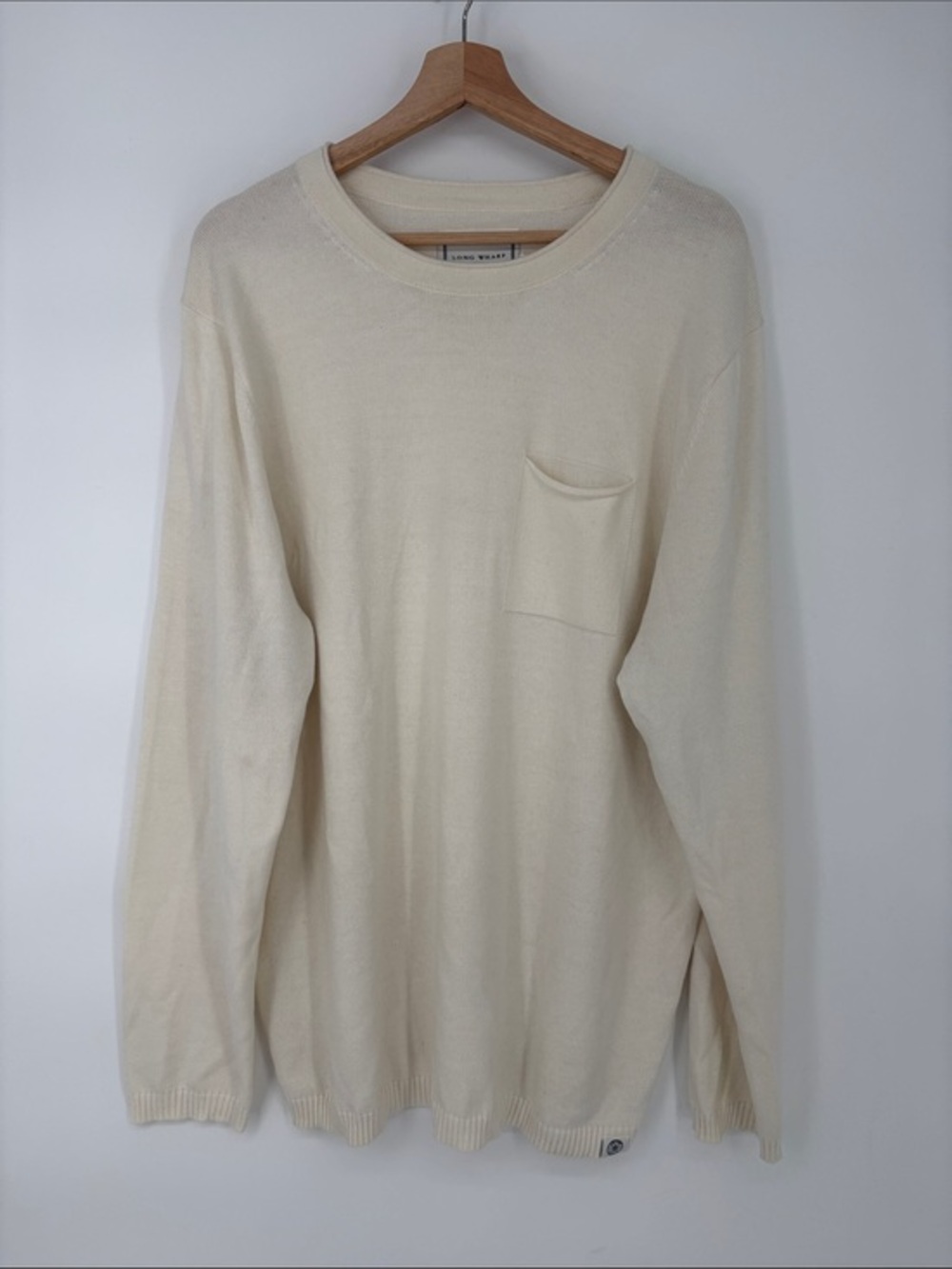 🐄 Long Wharf Supply Co. cotton Cream Crewneck Pocket Sweater —Soft Everyday Knit